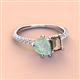 3 - Zahara 9x6 mm Pear Opal and 7x5 mm Emerald Cut Smoky Quartz 2 Stone Duo Ring 