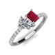 4 - Zahara 9x6 mm Pear Forever Brilliant Moissanite and 7x5 mm Emerald Cut Lab Created Ruby 2 Stone Duo Ring 
