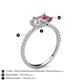 5 - Zahara 9x6 mm Pear Forever One Moissanite and 7x5 mm Emerald Cut Pink Tourmaline 2 Stone Duo Ring 