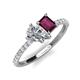 4 - Zahara 9x6 mm Pear Forever One Moissanite and 7x5 mm Emerald Cut Rhodolite Garnet 2 Stone Duo Ring 