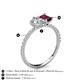 5 - Zahara 9x6 mm Pear Forever One Moissanite and 7x5 mm Emerald Cut Rhodolite Garnet 2 Stone Duo Ring 
