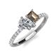 4 - Zahara 9x6 mm Pear Forever One Moissanite and 7x5 mm Emerald Cut Smoky Quartz 2 Stone Duo Ring 