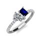 4 - Zahara 9x6 mm Pear Forever Brilliant Moissanite and 7x5 mm Emerald Cut Lab Created Blue Sapphire 2 Stone Duo Ring 
