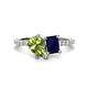 1 - Zahara 9x6 mm Pear Peridot and 7x5 mm Emerald Cut Lab Created Blue Sapphire 2 Stone Duo Ring 