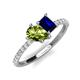 4 - Zahara 9x6 mm Pear Peridot and 7x5 mm Emerald Cut Lab Created Blue Sapphire 2 Stone Duo Ring 
