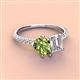 3 - Zahara 9x6 mm Pear Peridot and IGI Certified 7x5 mm Emerald Cut Lab Grown Diamond 2 Stone Duo Ring 