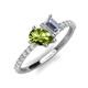 4 - Zahara 9x6 mm Pear Peridot and IGI Certified 7x5 mm Emerald Cut Lab Grown Diamond 2 Stone Duo Ring 