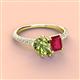 3 - Zahara 9x6 mm Pear Peridot and 7x5 mm Emerald Cut Lab Created Ruby 2 Stone Duo Ring 
