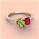 3 - Zahara 9x6 mm Pear Peridot and 7x5 mm Emerald Cut Lab Created Ruby 2 Stone Duo Ring 