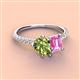 3 - Zahara 9x6 mm Pear Peridot and 7x5 mm Emerald Cut Lab Created Pink Sapphire 2 Stone Duo Ring 