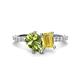 1 - Zahara 9x6 mm Pear Peridot and 7x5 mm Emerald Cut Lab Created Yellow Sapphire 2 Stone Duo Ring 