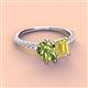3 - Zahara 9x6 mm Pear Peridot and 7x5 mm Emerald Cut Lab Created Yellow Sapphire 2 Stone Duo Ring 