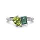 1 - Zahara 9x6 mm Pear Peridot and 7x5 mm Emerald Cut Lab Created Alexandrite 2 Stone Duo Ring 