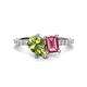 1 - Zahara 9x6 mm Pear Peridot and 7x5 mm Emerald Cut Pink Tourmaline 2 Stone Duo Ring 