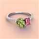 3 - Zahara 9x6 mm Pear Peridot and 7x5 mm Emerald Cut Pink Tourmaline 2 Stone Duo Ring 