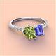 3 - Zahara 9x6 mm Pear Peridot and 7x5 mm Emerald Cut Tanzanite 2 Stone Duo Ring 