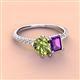 3 - Zahara 9x6 mm Pear Peridot and 7x5 mm Emerald Cut Amethyst 2 Stone Duo Ring 