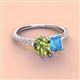 3 - Zahara 9x6 mm Pear Peridot and 7x5 mm Emerald Cut Blue Topaz 2 Stone Duo Ring 
