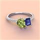 3 - Zahara 9x6 mm Pear Peridot and 7x5 mm Emerald Cut Iolite 2 Stone Duo Ring 