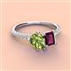 3 - Zahara 9x6 mm Pear Peridot and 7x5 mm Emerald Cut Rhodolite Garnet 2 Stone Duo Ring 
