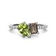1 - Zahara 9x6 mm Pear Peridot and 7x5 mm Emerald Cut Smoky Quartz 2 Stone Duo Ring 
