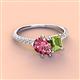 3 - Zahara 9x6 mm Pear Pink Tourmaline and 7x5 mm Emerald Cut Peridot 2 Stone Duo Ring 