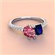 3 - Zahara 9x6 mm Pear Pink Tourmaline and 7x5 mm Emerald Cut Lab Created Blue Sapphire 2 Stone Duo Ring 