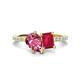 1 - Zahara 9x6 mm Pear Pink Tourmaline and 7x5 mm Emerald Cut Lab Created Ruby 2 Stone Duo Ring 