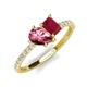 4 - Zahara 9x6 mm Pear Pink Tourmaline and 7x5 mm Emerald Cut Lab Created Ruby 2 Stone Duo Ring 