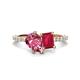 1 - Zahara 9x6 mm Pear Pink Tourmaline and 7x5 mm Emerald Cut Lab Created Ruby 2 Stone Duo Ring 