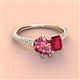 3 - Zahara 9x6 mm Pear Pink Tourmaline and 7x5 mm Emerald Cut Lab Created Ruby 2 Stone Duo Ring 