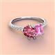 3 - Zahara 9x6 mm Pear Pink Tourmaline and 7x5 mm Emerald Cut Lab Created Pink Sapphire 2 Stone Duo Ring 