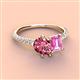 3 - Zahara 9x6 mm Pear Pink Tourmaline and 7x5 mm Emerald Cut Lab Created Pink Sapphire 2 Stone Duo Ring 