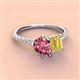 3 - Zahara 9x6 mm Pear Pink Tourmaline and 7x5 mm Emerald Cut Lab Created Yellow Sapphire 2 Stone Duo Ring 