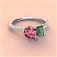 3 - Zahara 9x6 mm Pear Pink Tourmaline and 7x5 mm Emerald Cut Lab Created Alexandrite 2 Stone Duo Ring 