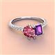 3 - Zahara 9x6 mm Pear Pink Tourmaline and 7x5 mm Emerald Cut Amethyst 2 Stone Duo Ring 