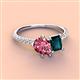3 - Zahara 9x6 mm Pear Pink Tourmaline and 7x5 mm Emerald Cut London Blue Topaz 2 Stone Duo Ring 