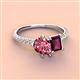 3 - Zahara 9x6 mm Pear Pink Tourmaline and 7x5 mm Emerald Cut Rhodolite Garnet 2 Stone Duo Ring 