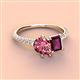 3 - Zahara 9x6 mm Pear Pink Tourmaline and 7x5 mm Emerald Cut Rhodolite Garnet 2 Stone Duo Ring 