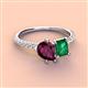 3 - Zahara 9x6 mm Pear Rhodolite Garnet and 7x5 mm Emerald Cut Lab Created Emerald 2 Stone Duo Ring 