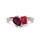 1 - Zahara 9x6 mm Pear Rhodolite Garnet and 7x5 mm Emerald Cut Lab Created Ruby 2 Stone Duo Ring 