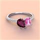 3 - Zahara 9x6 mm Pear Rhodolite Garnet and 7x5 mm Emerald Cut Lab Created Pink Sapphire 2 Stone Duo Ring 