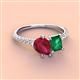 3 - Zahara 9x7 mm Pear Ruby and 7x5 mm Emerald Cut Lab Created Emerald 2 Stone Duo Ring 