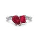 1 - Zahara 9x7 mm Pear Ruby and 7x5 mm Emerald Cut Lab Created Ruby 2 Stone Duo Ring 