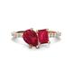 1 - Zahara 9x7 mm Pear Ruby and 7x5 mm Emerald Cut Lab Created Ruby 2 Stone Duo Ring 