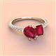 3 - Zahara 9x7 mm Pear Ruby and 7x5 mm Emerald Cut Lab Created Ruby 2 Stone Duo Ring 