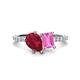 1 - Zahara 9x7 mm Pear Ruby and 7x5 mm Emerald Cut Lab Created Pink Sapphire 2 Stone Duo Ring 