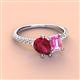 3 - Zahara 9x7 mm Pear Ruby and 7x5 mm Emerald Cut Lab Created Pink Sapphire 2 Stone Duo Ring 