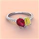 3 - Zahara 9x7 mm Pear Ruby and 7x5 mm Emerald Cut Lab Created Yellow Sapphire 2 Stone Duo Ring 