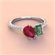 3 - Zahara 9x7 mm Pear Ruby and 7x5 mm Emerald Cut Lab Created Alexandrite 2 Stone Duo Ring 